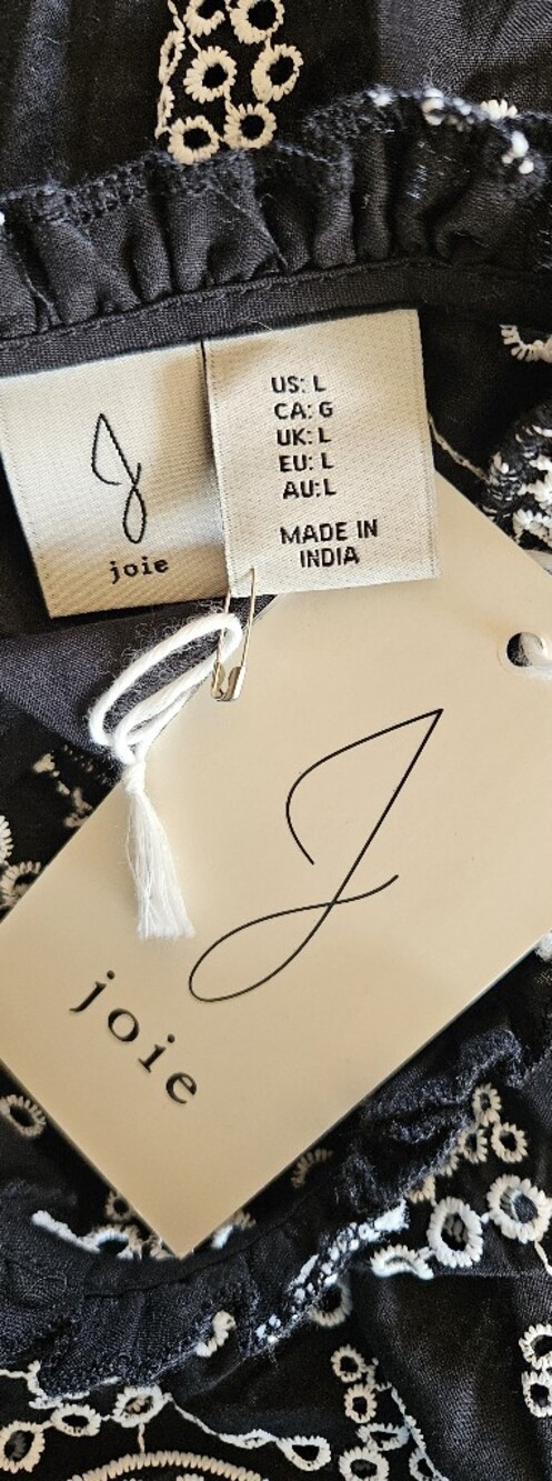NWT. Joie Black and White Pleated Peasant Blouse - Picture 6 of 9